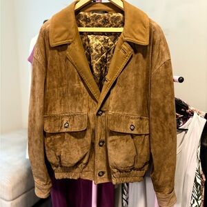 Vintage Byblos Men's Brown Genuine Suede Leather Bomber Jacket
